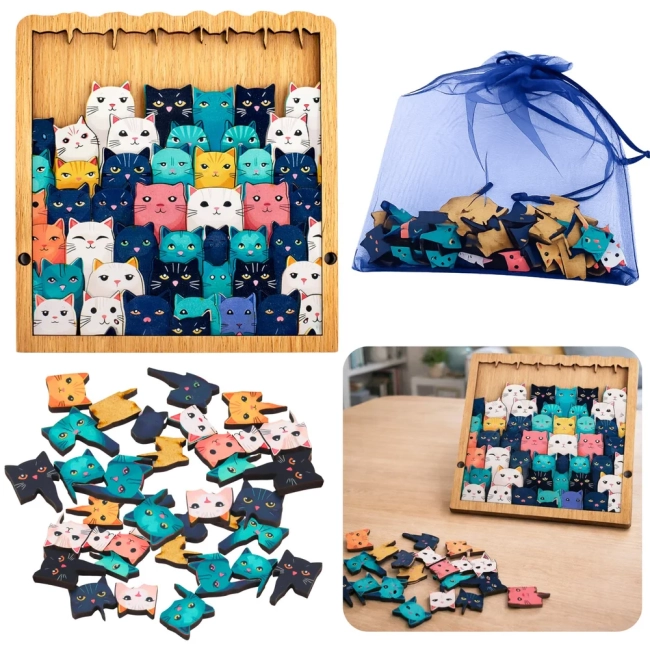 Drewniane puzzle kotki w ramce
