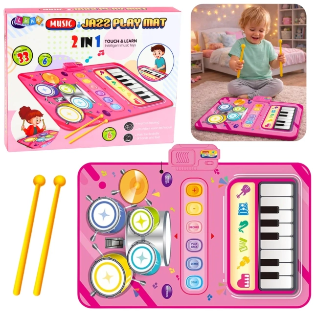 Mata muzyczna 2w1 z pianinem i perkusją