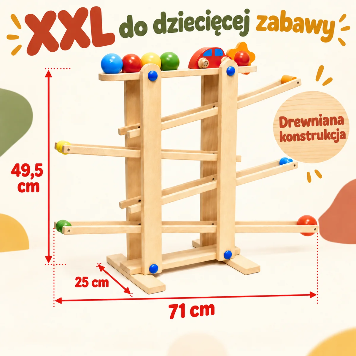 Wymiary kulodromu: szerokość 71 cm, głębokość 25 cm, wysokość 49,5 cm Wymiary kulodromu: szerokość 71 cm, głębokość 25 cm, wysokość 49,5 cm