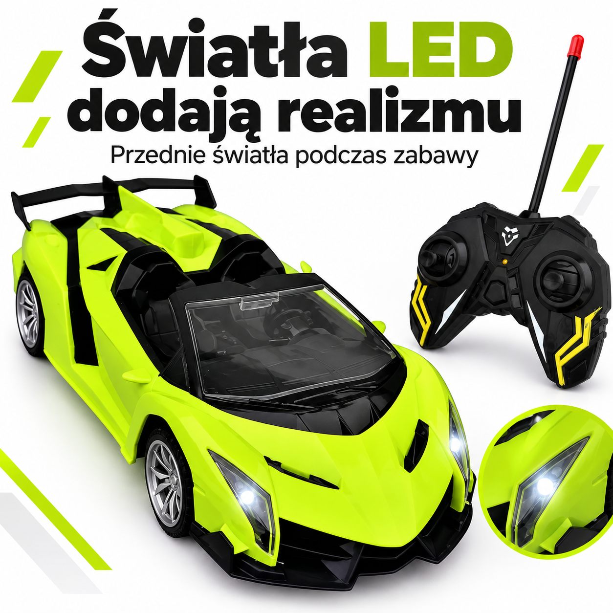 Przednie światła LED podczas zabawy