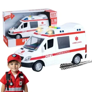 Ambulans Karetka Ratunkowa 1:16 z Efektami Świetlnymi i Dźwiękowymi Otwierane Drzwi – Realistyczna Zabawa dla Dzieci!