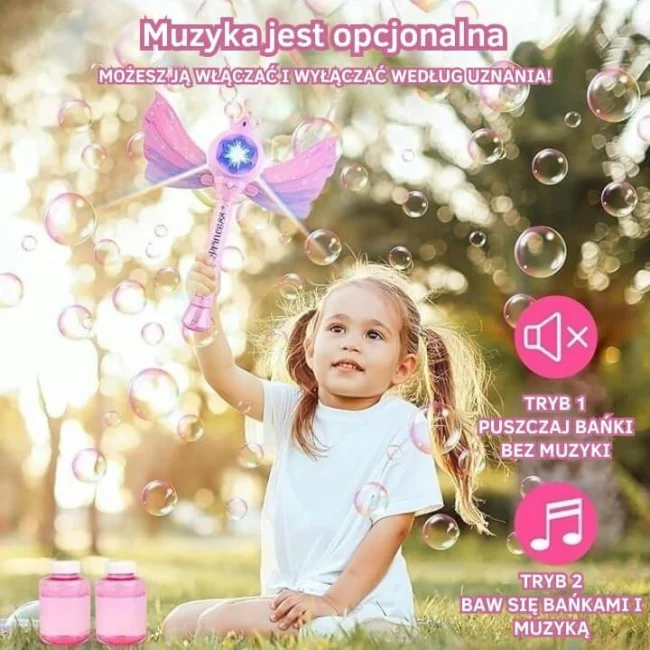 Elektryczna różdżka do baniek mydlanych z muzyką i światłem dla dziewczynki
