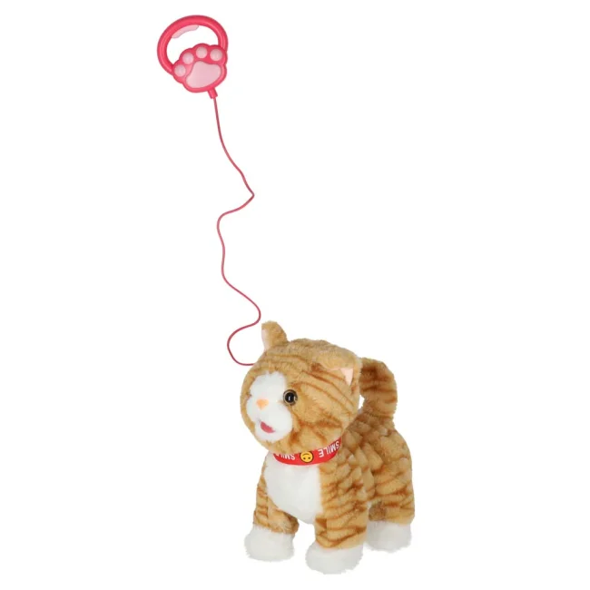 Interaktywny Kotek na Smyczy – Pluszowa Zabawka, która Chodzi, Śpiewa i Miauczy