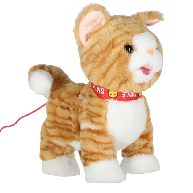 Interaktywny Kotek na Smyczy – Pluszowa Zabawka, która Chodzi, Śpiewa i Miauczy