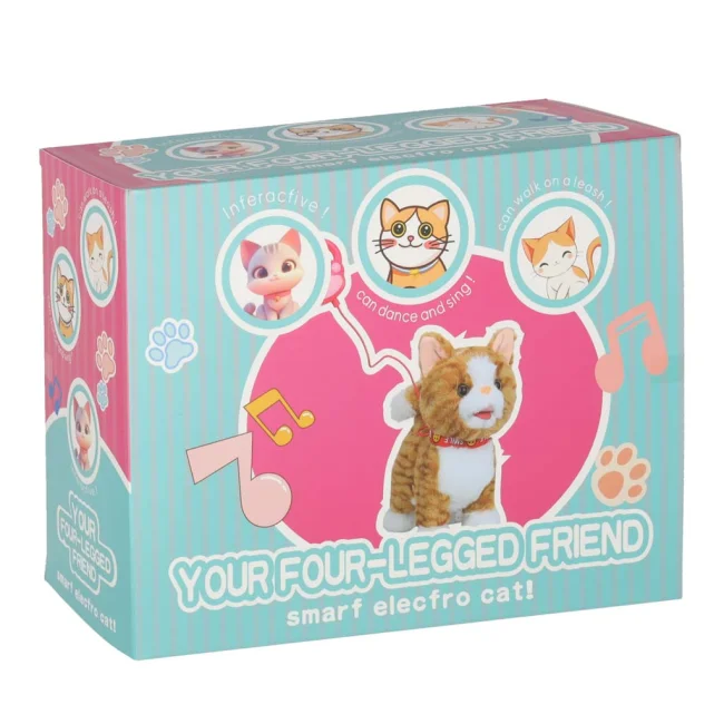 Interaktywny Kotek na Smyczy – Pluszowa Zabawka, która Chodzi, Śpiewa i Miauczy