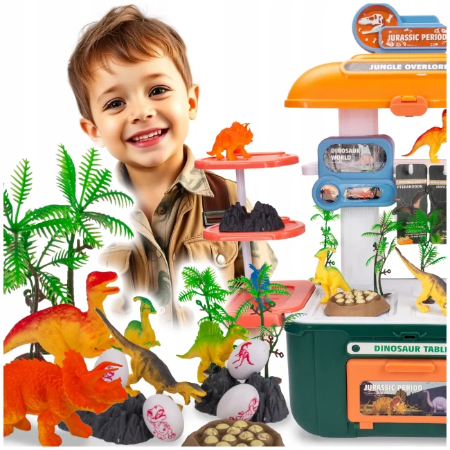 Kreatywny zestaw figurek dinozaurów w walizce jaja dinozaura