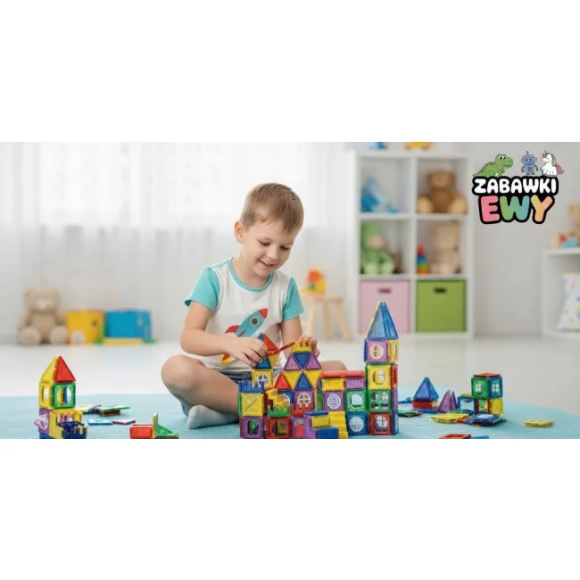 Klocki Magnetyczne 3D Zamek i Pojazdy - Duży Zestaw 110 Elementów Edukacyjne