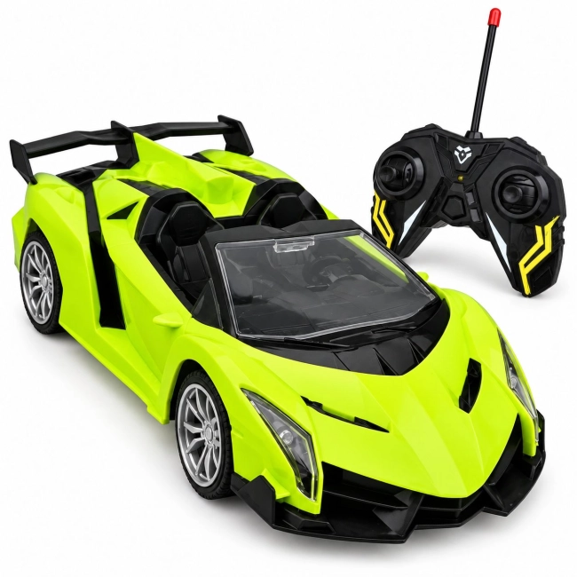 Zielony samochód sportowy Lamborghini na pilot na białym tle
