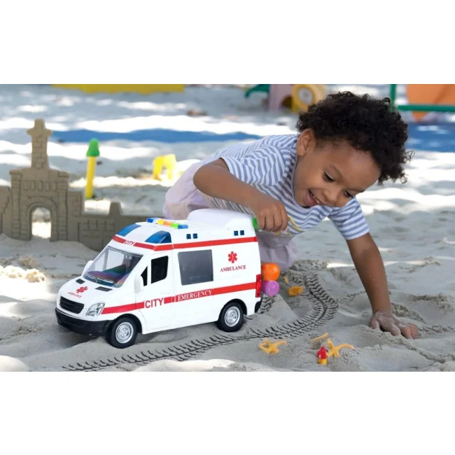 Ambulans Karetka Ratunkowa 1:16 z Efektami Świetlnymi i Dźwiękowymi Otwierane Drzwi – Realistyczna Zabawa dla Dzieci!