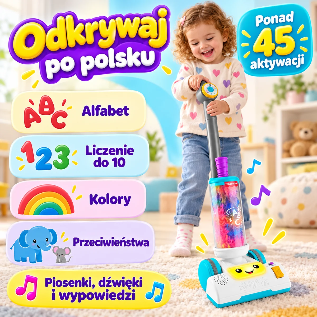 Fisher-Price JMM36: nauka po polsku, alfabet, liczenie do 10, kolory i przeciwieństwa Fisher-Price JMM36: nauka po polsku, alfabet, liczenie do 10, kolory i przeciwieństwa