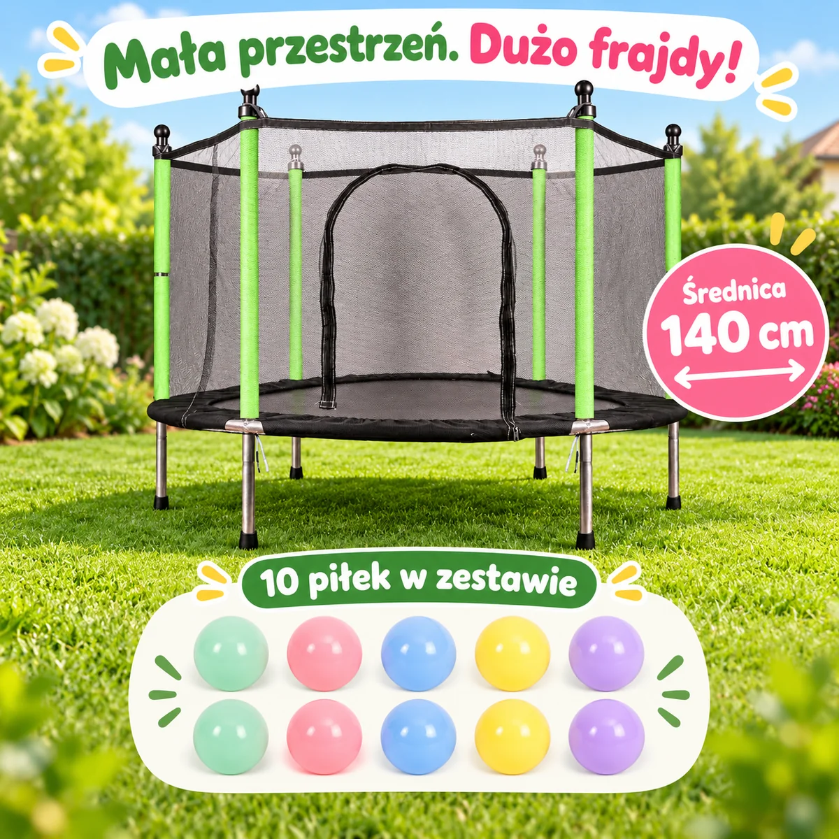 Trampolina 140 cm i 10 piłek w zestawie